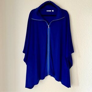 Susan Graver x QVC Ponte Knit Zip Front Cozy Flowy Poncho Kimono Pockets Drapey